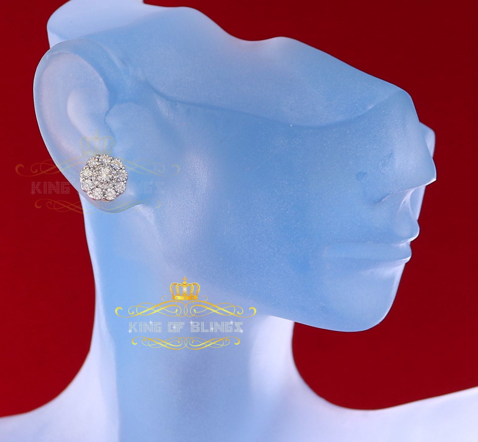 King of Bling's 10K Real Yellow Gold with 0.20CT Diamonds stud Floral Earrings For Women And Men