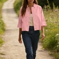 thumbnail image 4 of Endives Linen Shirts For Women Button Down Shirt Summer Solid Color Casual Half Sleeve Blouse Beach Loose Shirt Womens Tops Pink, 4 of 7