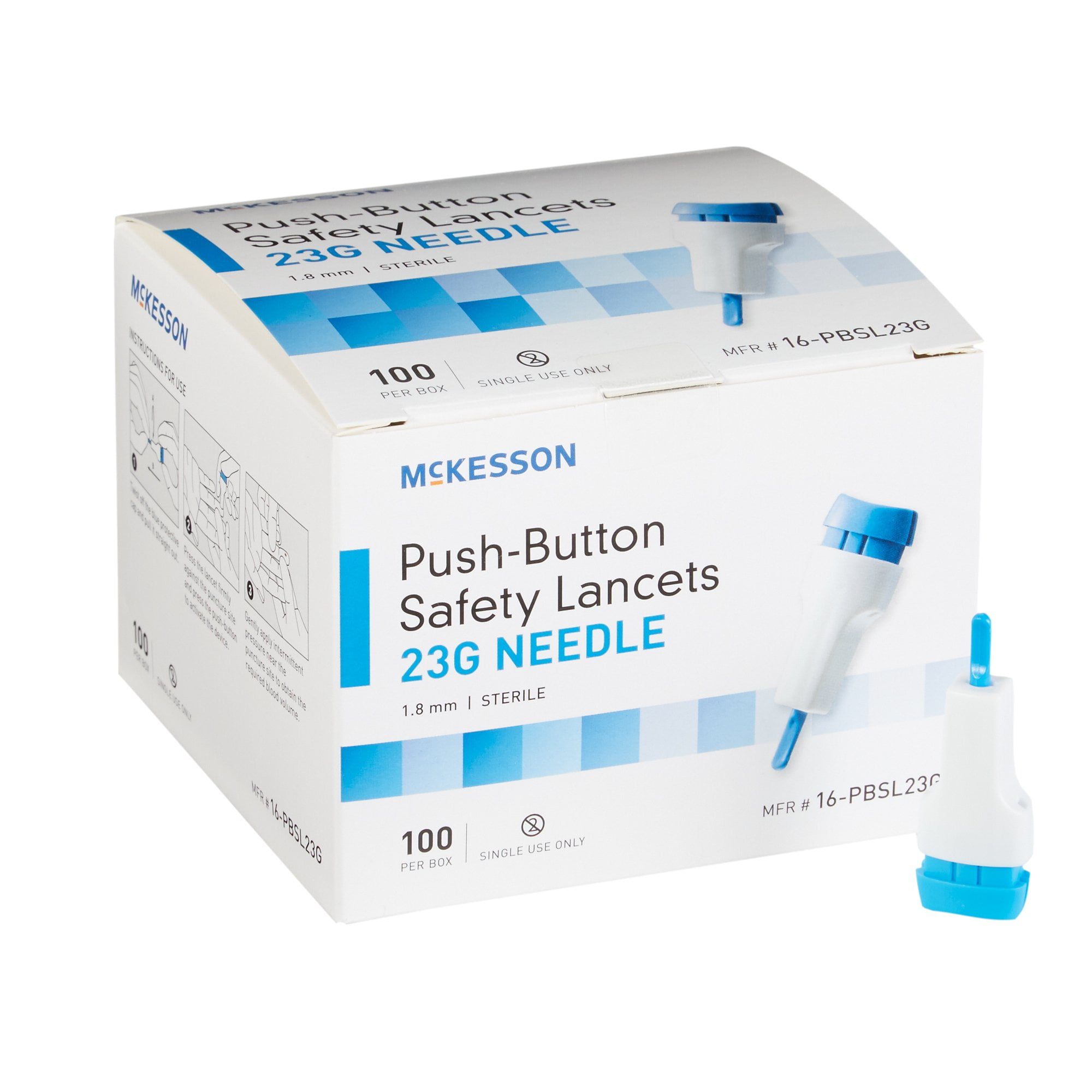 McKesson Fixed Depth Lancet Lancet Push Button 23 Gauge Needle 1.8 mm