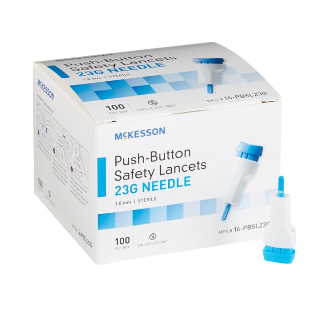 McKesson Safety Lancets, PushButton Diabetes Lancet 23G, 1.8 mm, 100