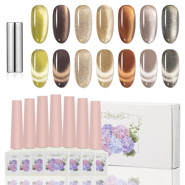 Set de esmaltes de uñas ADHERE Cat Eye Gel, 7 colores, 12 ml, con imán