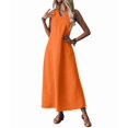 thumbnail image 3 of Summer Dresses for Women Cotton Linen Maxi Dress Casual Sleeveless Solid Long Sundress Orange M, 3 of 7