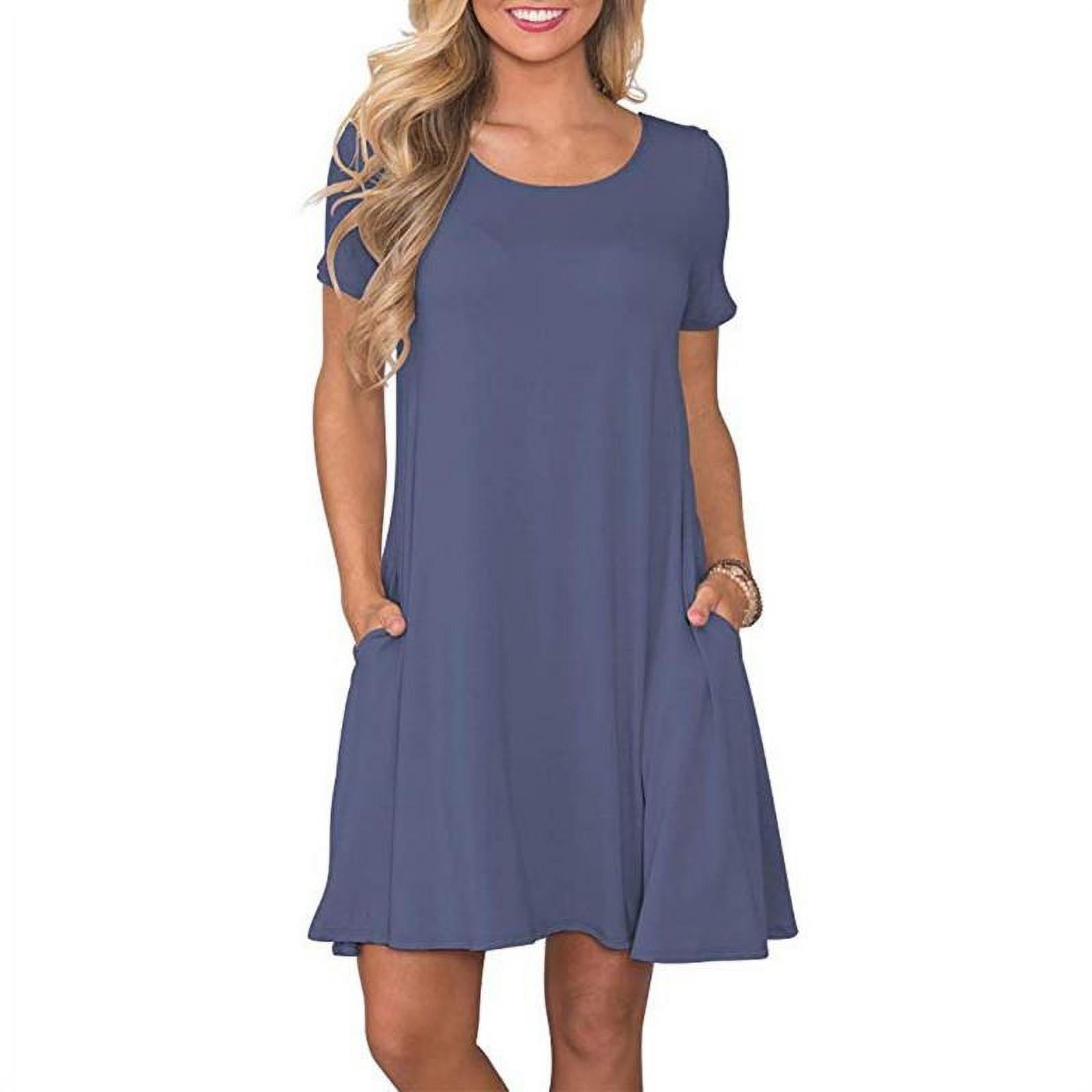 Women's Casual Plain Simple T-Shirt Dress Scoop Neck Short Sleeve Tunic Dresses Summer Fit Comfy Basic Dress 