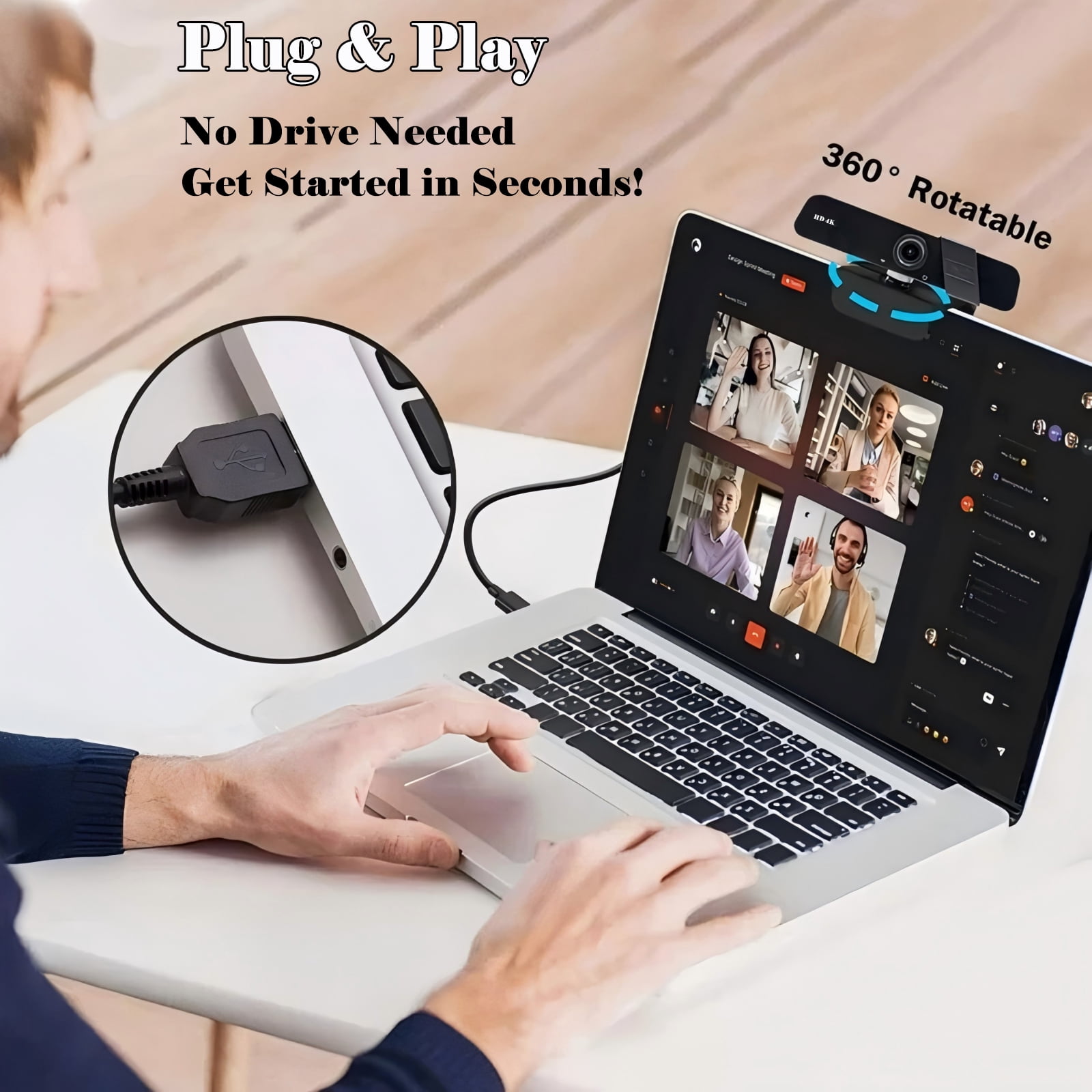RONY 4K Autofocus Computer Webcam: Plug & Play Computer Camera with Noise-Canceling Mic for PC Streaming Desktop Laptop