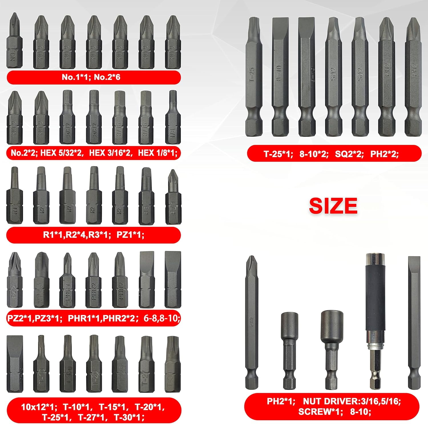 FRKSMD-Screwdriver Bit Set 48 Piece, Impact Driver Bit Set for Drills and Drivers, Assorted Steel Drill Bits in Storage Case for Wood Metal Cement Drilling and Screwdriving,YY2020052