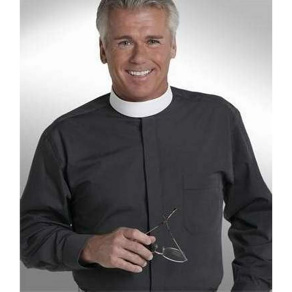 Clerical Shirt-Long Sleeve Banded Collar-19X36/37-Black