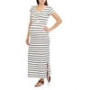 Maternity Cap Sleeve Scoop Neck Stripe Dress with Self Tie-- Available In Plus Sizes