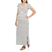 Maternity Cap Sleeve Scoop Neck Stripe Dress with Self Tie-- Available In Plus Sizes