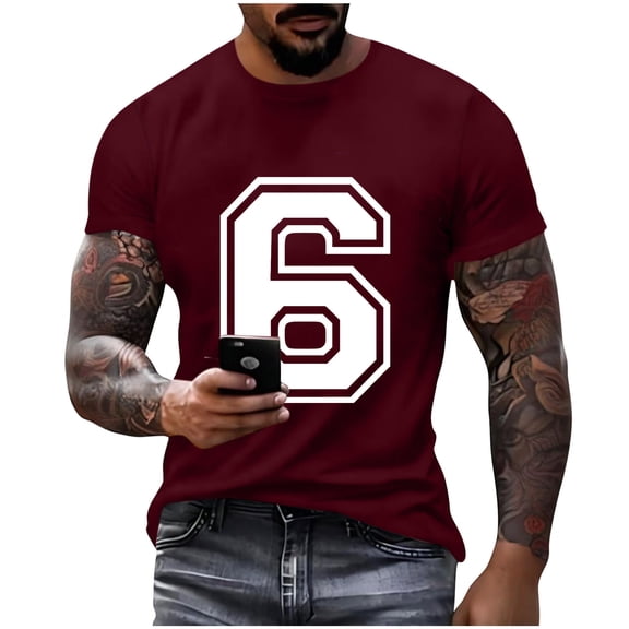 VSSSJ Number 6 T-Shirt for Men Women Unisex Short Sleeve Crew Neck Basketball Football Tee Tops Sports Team Jersey Number T-Shirts Wine XL