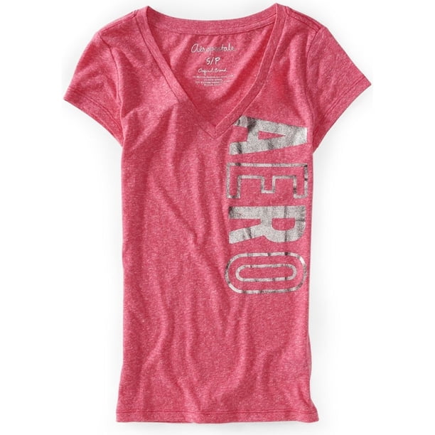 Camiseta gráfica con cuello en V Vertical SS de Aeropostale para mujer, rosa, grande