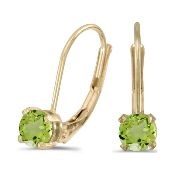 14k Yellow Gold Round Peridot Lever-back Earrings