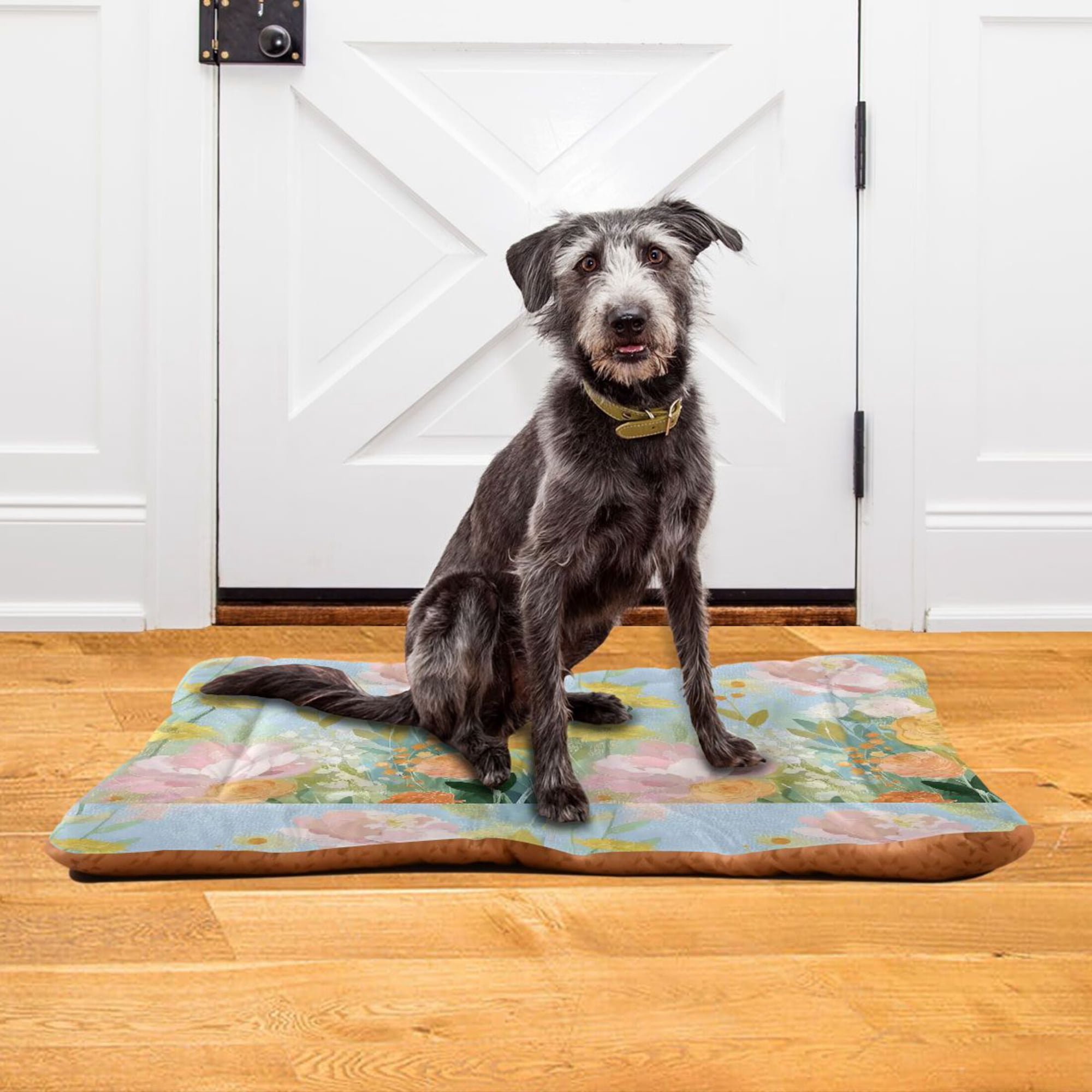 Iauyy 36x24in Washable Dog Bed Mats, 4cm Thick Comfort Pet Bed with Non-Slip Bottom for Crates, Indoors & Outdoors - Puppy Essentials,Soft-colored Spring Flowers