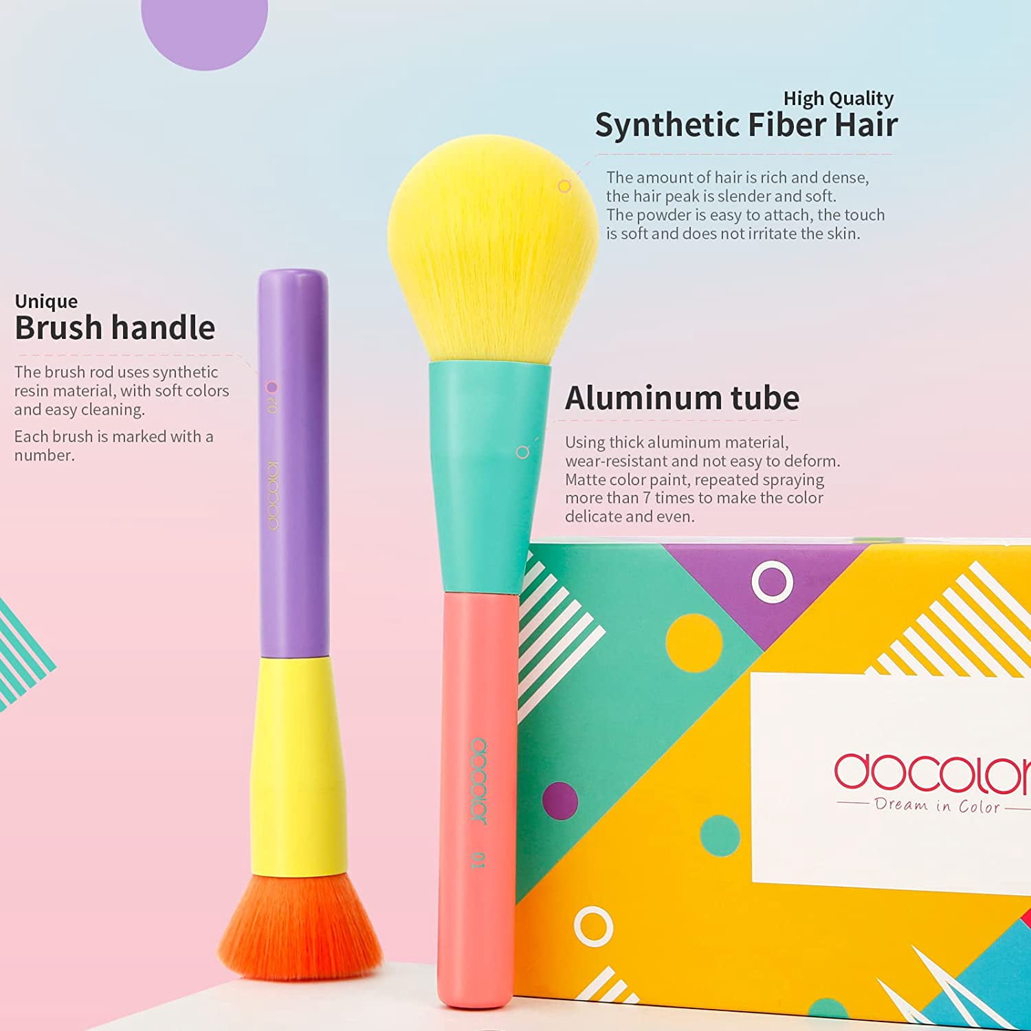 Docolor 15-Piece Makeup Brush Set - Complete Face and Eye Kit with Travel Case