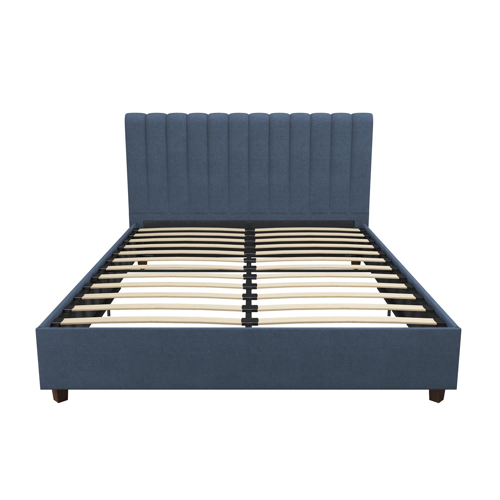 Novogratz Brittany Tufted Upholstered Bed Frame, Queen, Blue Linen