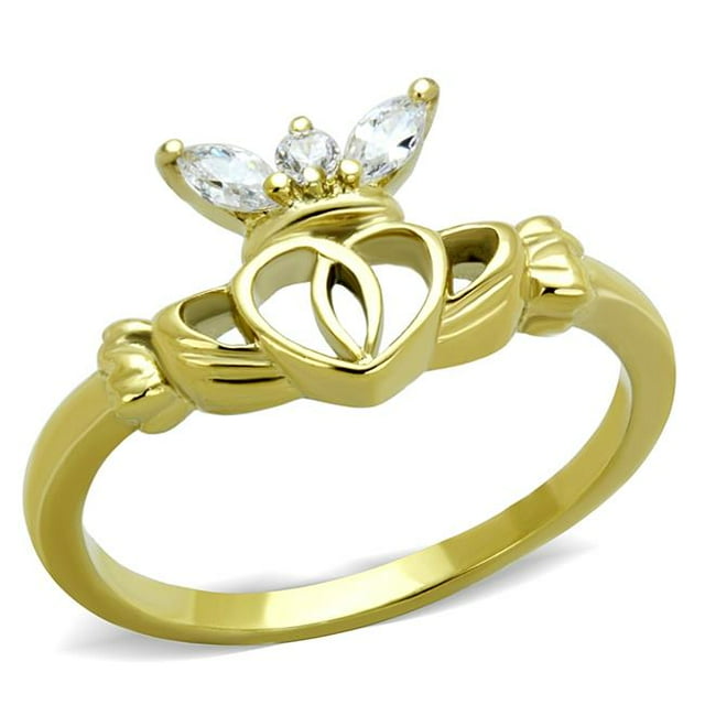 Alamode TK1926-7 Women IP Gold Stainless Steel Ring with AAA Grade CZ in Clear - Size 7