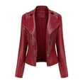 thumbnail image 1 of WEIYLL Womens Fleece Jackets Leather Motorcycle Short Lightweight Pleather Crop Wine Cold Weather Tops Size S, 1 of 8