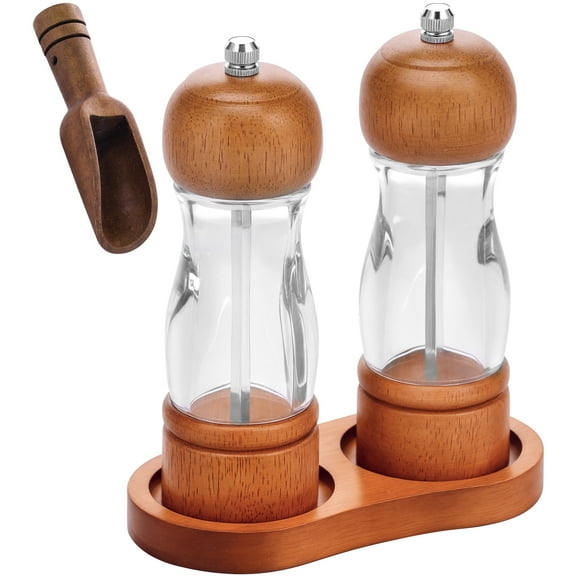 Tcwhniev 4Pcs Wood Salt and Pepper Grinder Set Abrasion Resistant Spice Grinder Coarse Fine Adjustable Salt and Pepper Mill Set for Home