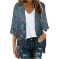 thumbnail image 2 of Miqool Women's Hawaiian Tropical Print Beach Cover Ups 3/4 Puff Sleeve Lightweight Kimono Cardigans Casual Loose Blouse Tops Swimsuit Cover Up for Women, 2 of 5