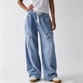 thumbnail image 4 of Women Washed Wide Leg Denim Pants, Casual Loose Fit Long Jeans with Side Pockets Blue-C XL(XL), 4 of 7