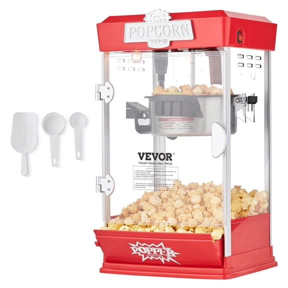 480W Commercial Popcorn Popper, Red - 4oz Kettle, 1.5 Gallon/Batch, Tabletop Machine with 3 Scoops Included