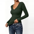 thumbnail image 7 of Womens Ribbed Knit Long Sleeve Tops Stretchy Solid Color Blouses Slim Fit Soft Tee Shirts Casual Fashion Breathable Outfits Trendy Fall Winter V Neck Tops, 7 of 7