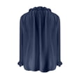thumbnail image 5 of YVNAURA Womens V Neck Pleated Blouse Bell Sleeve Top For Women Long Sleeve Button Down Collared Shirt Office Work Business Casual Blouse Spring Fall, Navy,S, 5 of 5