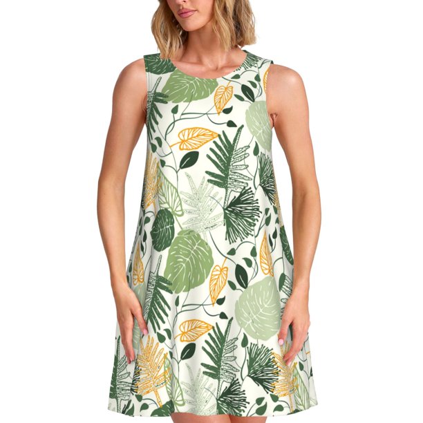 Balery Hawaiian Style Vestidos de verano para mujer con estampado: vestido holgado sin mangas, vestido playero informal y cómodo para días calurosos.
