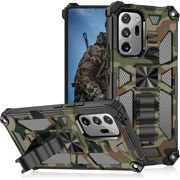 Camo Case for Samsung Galaxy Note20 Ultra (Not Note 20) with Kickstand, Rugged Outdoor Military Grade Shockproof Phone Case for Samsung Galaxy Note 20 Ultra Camouflage Army Green
