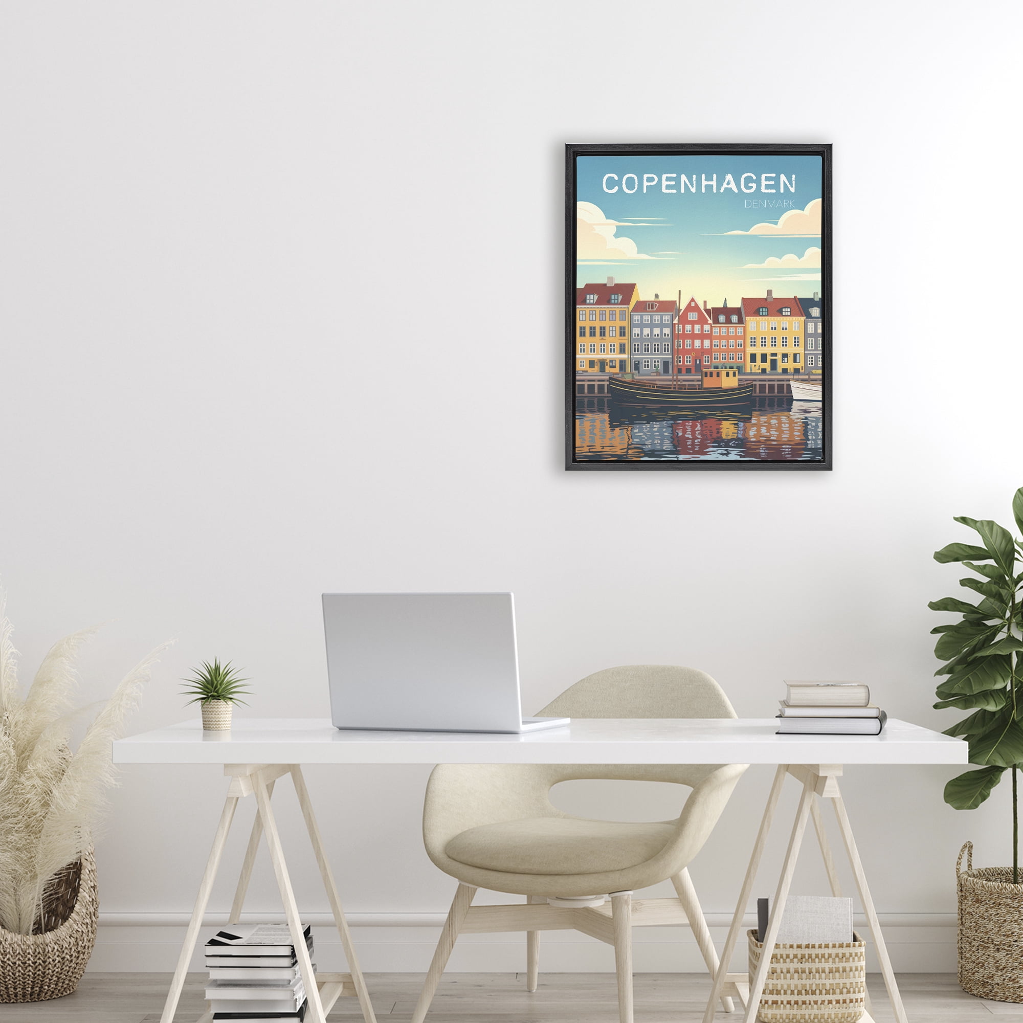 Stupell Industries Copenhagen Cityscape with River Black Framed Floater Canvas Wall Art, design by Andreas Magnusson