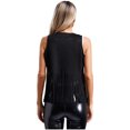 thumbnail image 4 of Mufeng Womens Fringe Faux Suede Vest Sleeveless Open Front Rivets Hippie Tank Top Western Cowgirl Black L, 4 of 7