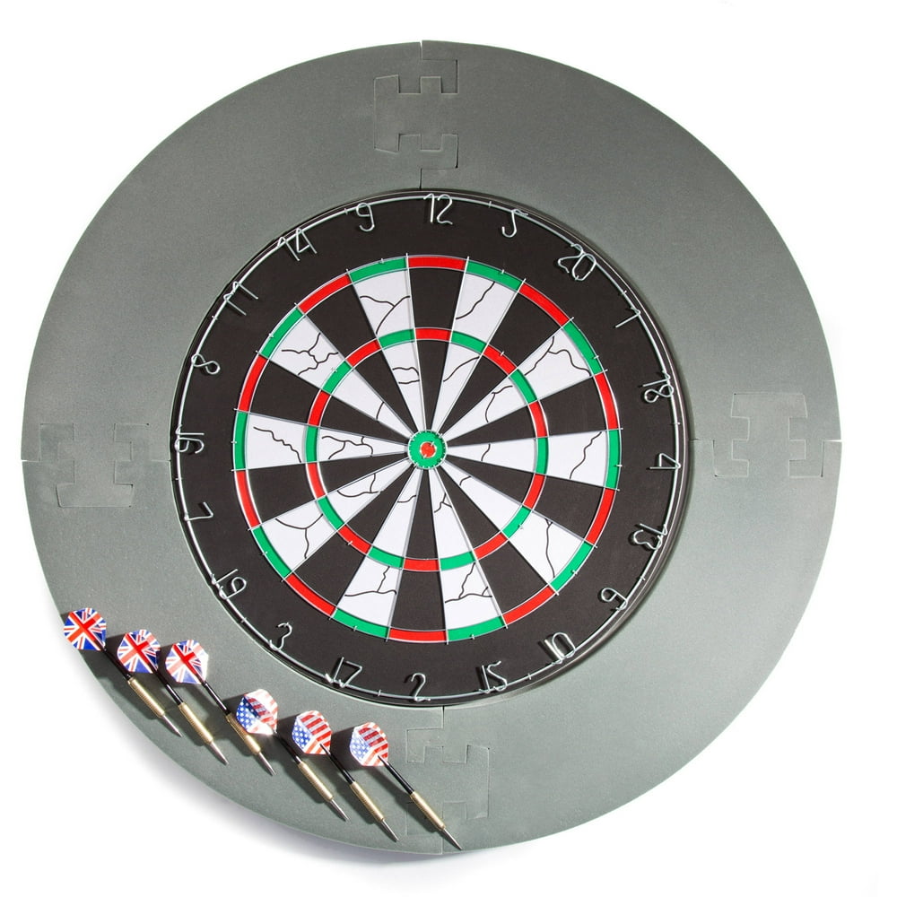 Hey Play! Flocking Dartboard, Six Darts & Wall Protector, 18" Dartboard