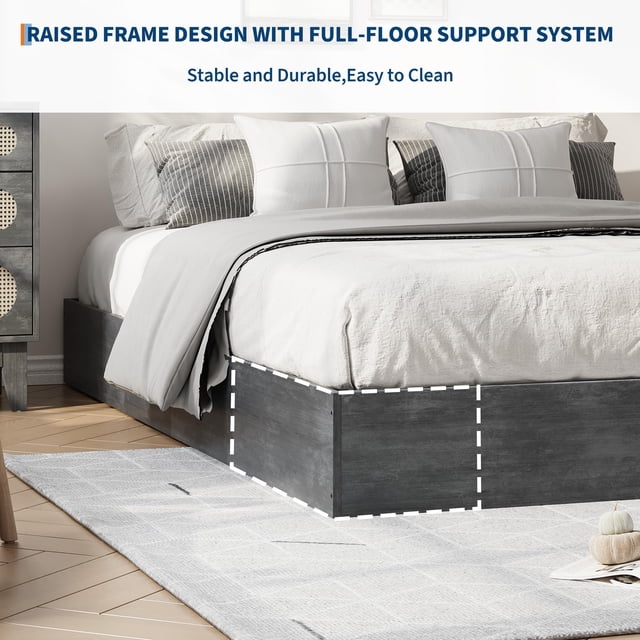 Sturdy Minimalist Platform Bed Frame - Twin Size, Water-Washed Black, Wooden Slat Support, No Box Spring Needed, Easy Assembly