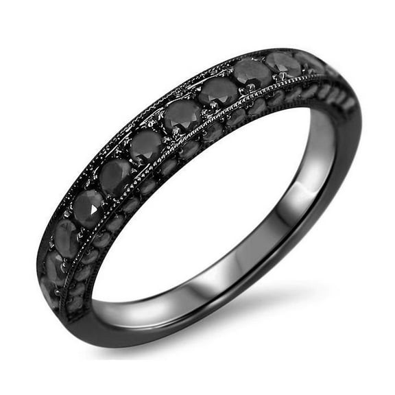 NYS Jewellers 2.10 Ct Round Cut Black Diamond Wedding Engagement Half Band Ring 14K Black Gold Plated 925 Sterling Silver For Women's -6