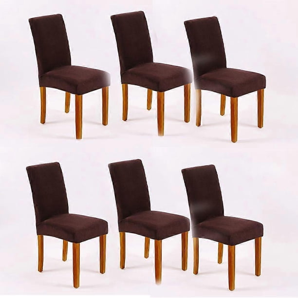 (Grey Coffee,6 Pack(M))Velvet Chair Cover,Straight Spandex with Elastic Band,Velvet Large Lady Dining Chair for Restaurant Hotel Party Banquet