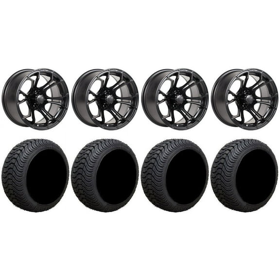 GTW Spyder 14" Golf Cart Wheels Black 205x30 Cruze Tires E-Z-GO & Club Car