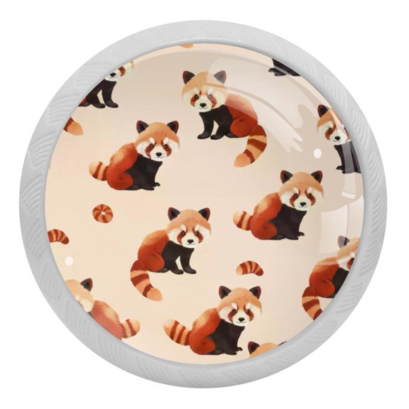 PhooArto Cute Red Panda Pattern 4 PCS Crystal Glass Cabinet Knobs, Drawer Kitchen Cabinets Dresser Cupboard Wardrobe Pulls Handle - Glowing in the Dark