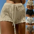 thumbnail image 2 of Skymirror Women Beach Shorts Hollow Out Knitted Lace Drawstring Elastic Waist Solid Color Soft Breathable Loose High Waist Summer Bikini Shorts, 2 of 8