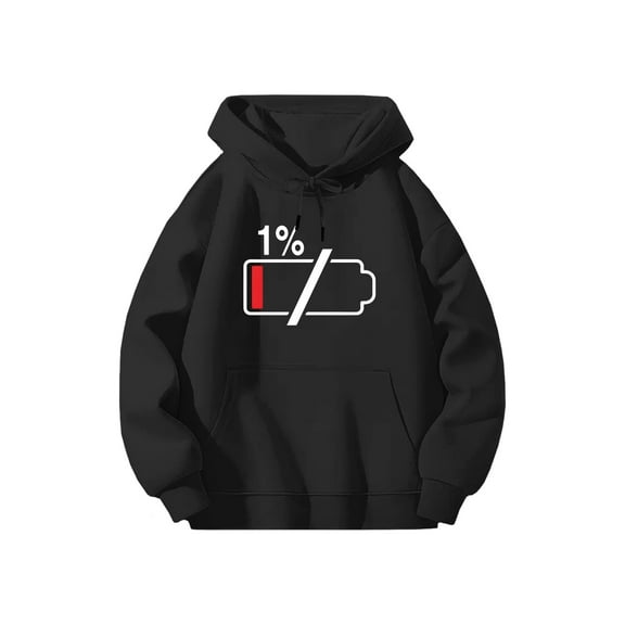 Lheaggik Low Battery Hoodie Funny Graphic Long Sleeve Streetwear Women Men Hooded Sweatshirt Funny Clothes S