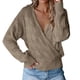 thumbnail image 1 of Gibobby Suéter de invierno para mujer Suéter de mujer, de punto acanalado, manga larga, Color sólido, ahuecado, escote en V, ajustado, ropa de otoño(Caqui,XG), 1 of 5