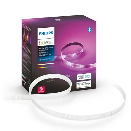 Philips Hue White and Color Ambiance Light Strip Plus 6.5ft Base Kit with Bluetooth, White