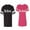 Men Black / Women Pink, variant on Mr. Mrs. Brown Unisex Couple Matching Cotton Jersey style T-Shirt Contrasting stripes on sleeves (Men Black / Women Black) (Men S / Women S)