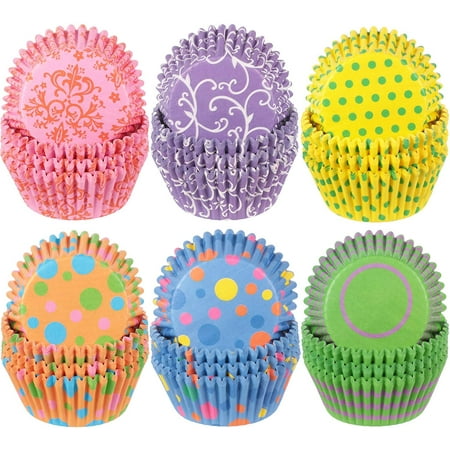 600 Pieces Seasonal Cupcake Liners Colorful Curls Cupcake Baking Cups Colorful Dots Wrappers Polka Paper Wraps Muffin Case Trays for Mother's Day Father's Day Birthday Party Decor