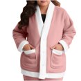 thumbnail image 5 of ShiShine Women's Plush Fuzzy Jacket Pajama Tops V-Neck Button Down Sleepwear Long Sleeve Plush Warm Winter Coat with Pockets, 5 of 9