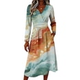 thumbnail image 3 of Women's Summer Maxi Dress V Neck Vintage Long Sleeve Work Casual Dress Elegant Formal Wrap Dress, 3 of 5