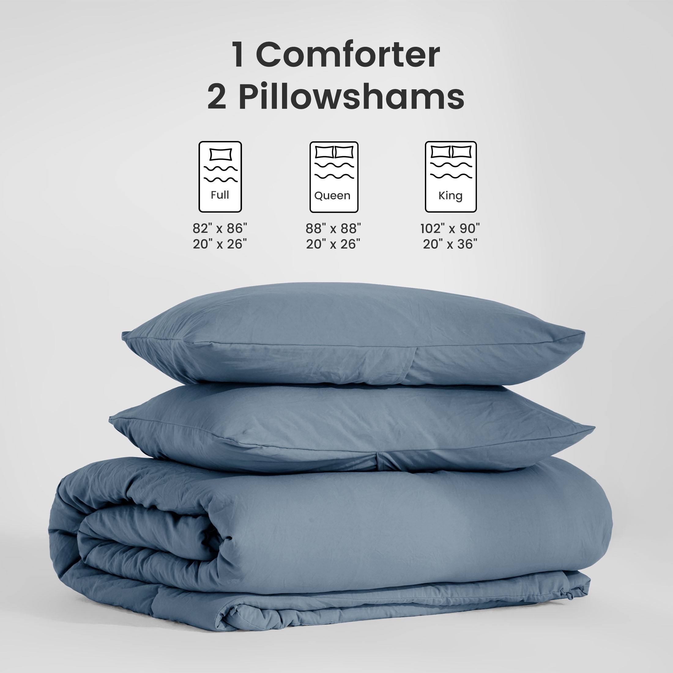 Sonive Washed Comforter Sets Queen 3 Piece, Soft and Cozy, Fluffy Microfiber Fill, Washed Textured Wrinkled Design (Flint Stone Blue)