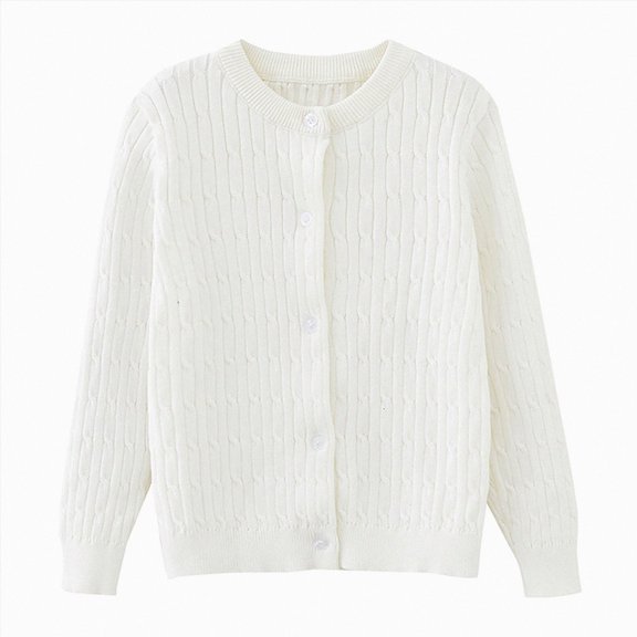 Splozh Baby Girls Boys Cotton Cardigan Long Sleeve Kid Button Sweater Girl Crew Neck Cardigans Sweater Girls' Sweaters,White,4-5 Years