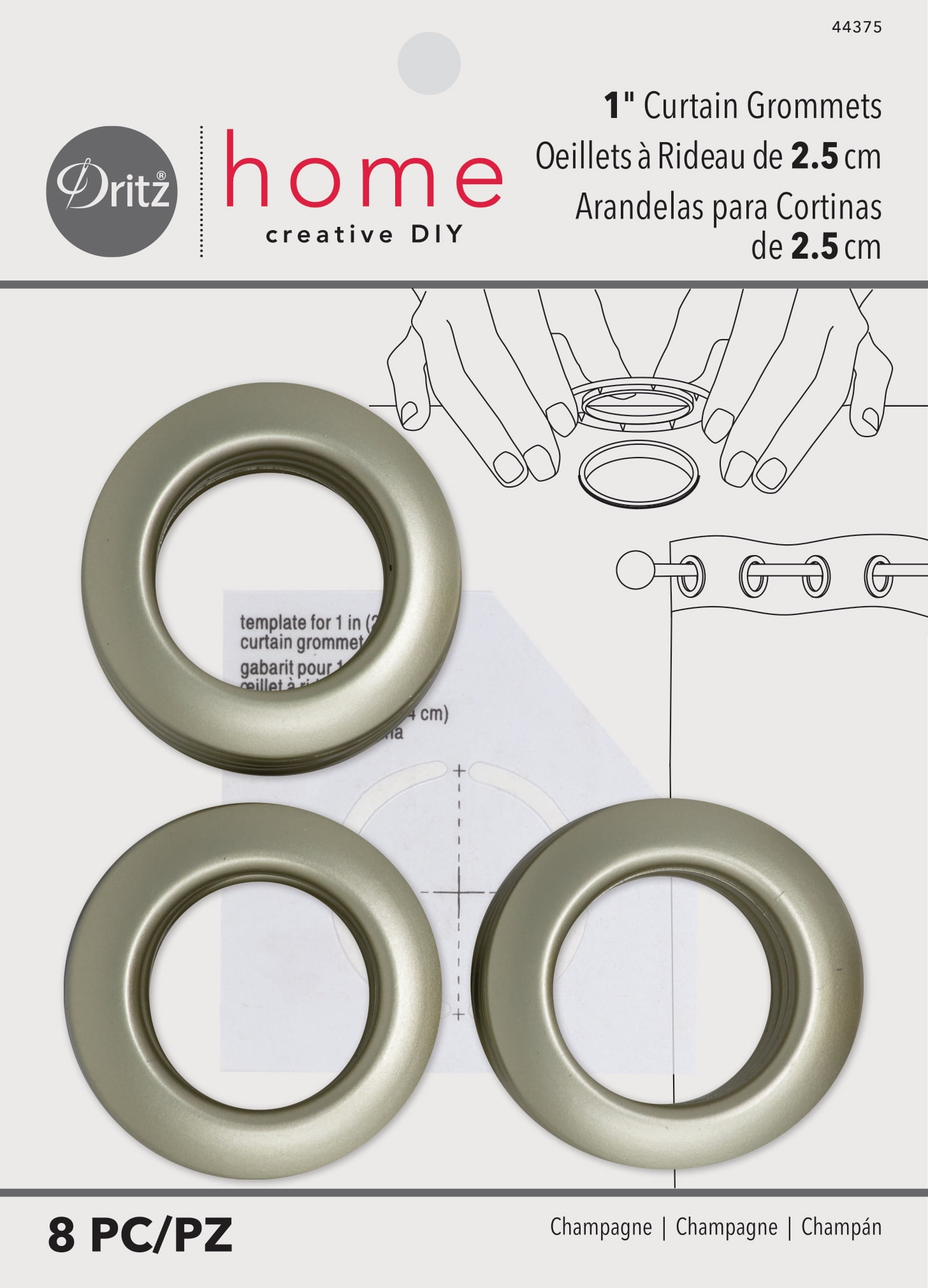 8-Piece Dritz Home 44375 Round Curtain Grommets Champagne 1-Inch