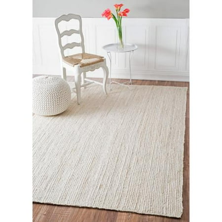 Nuloom Handmade Eco Natural Fiber Braided Reversible Jute White Rug Nuloom Handmade Eco Natural Fiber Braided Reversible Jute White Rug 8 X 10