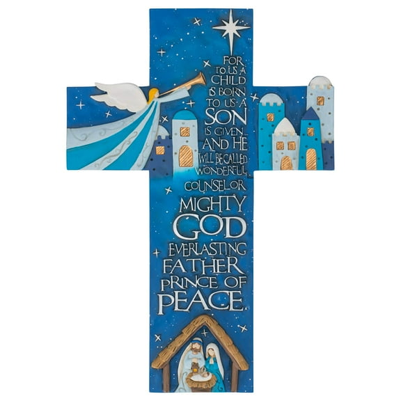 Dicksons For To Us A Child Is Born Sky Blue 10 x 7 Resin Stone Christmas Wall Cross