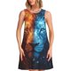 thumbnail image 1 of Easygdp Red And Blue Fire Lion para Vestido Transpirable de Mujer, Vestido Suelto de Manga Corta con Pliegues y Bolsillos para el Verano, 1 of 7